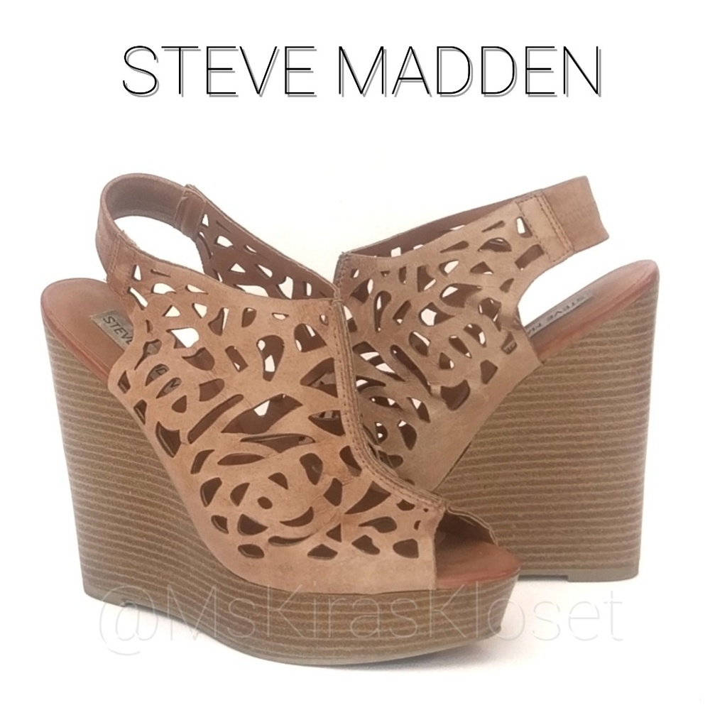 Laser Cut Open Toe Wedge Sandals EUC